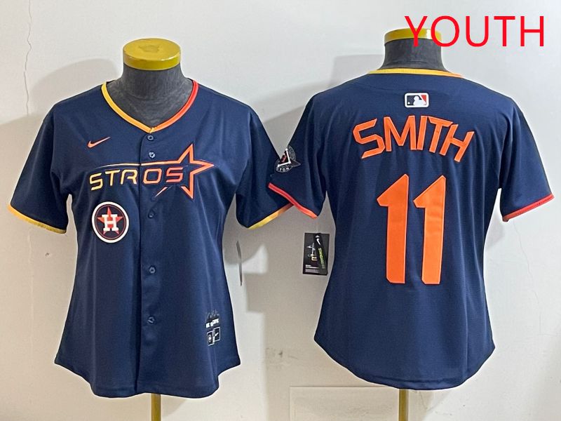 Youth Houston Astros 11 Smith Blue three generations Joint Name Nike 2025 MLB Jersey style 1